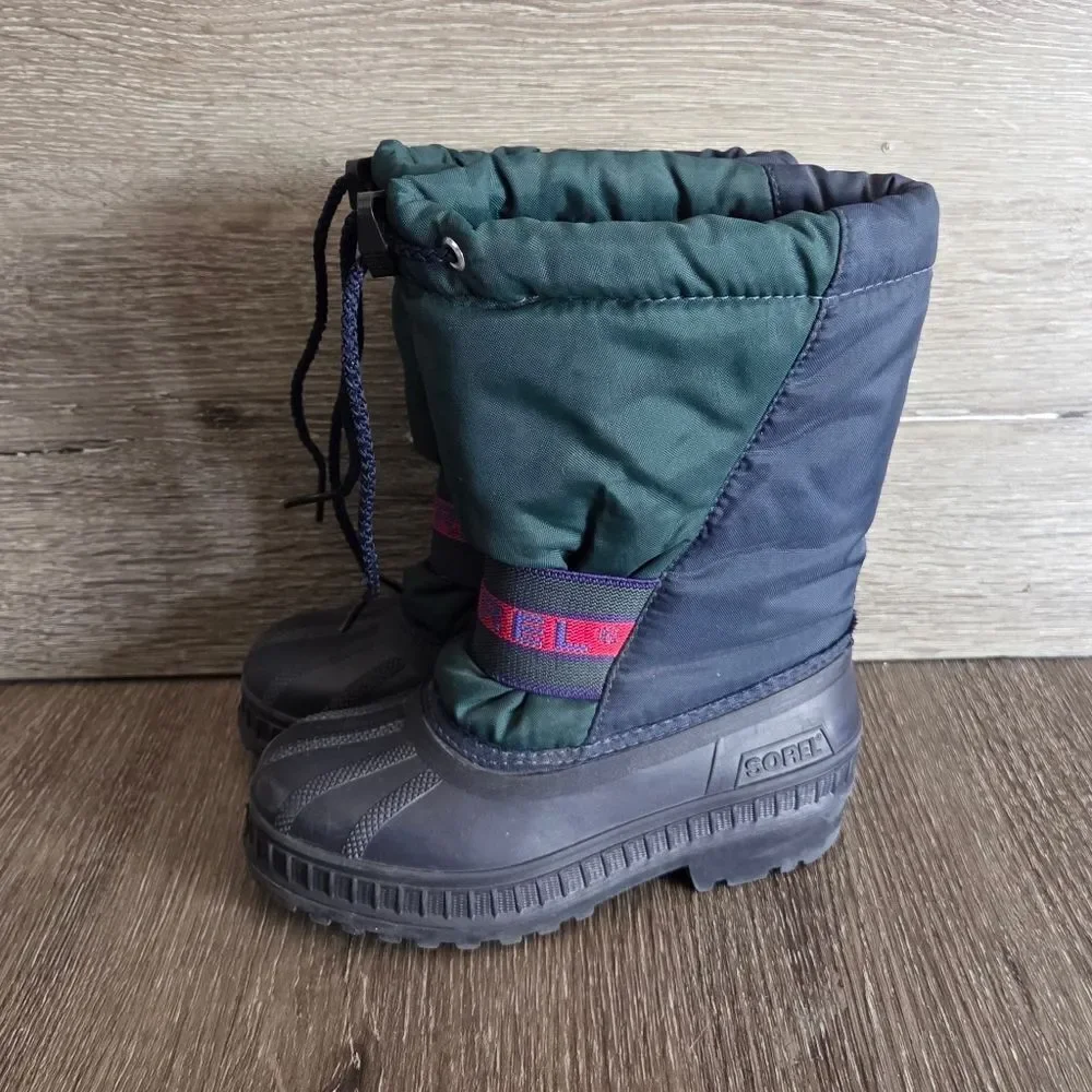 Vintage Sorel Winter Snow Boots - Navy Blue and Green- Size 11 Toddler